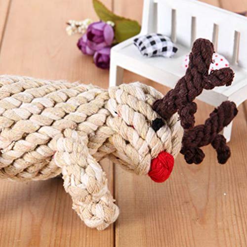 ABOOFAN Brinquedo de mastigar de Natal com design de rena de algodão e corda para dentição de cães,