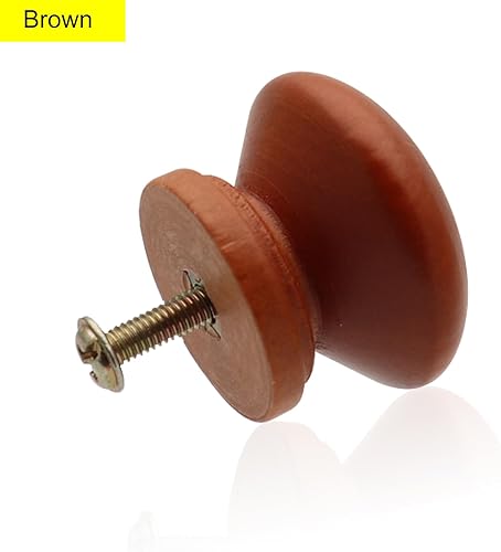 Miniatura 2 de 20 pomos de madera con forma de hongo marrón, pomos de madera para gabinetes de muebles, tiradores de una sola manija con tornillos (diámetro 1.34