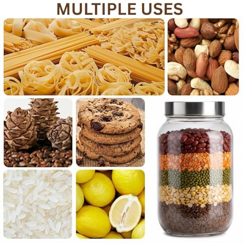 Image of Glassbunny Steel Lid Glass Jar 2000ML Round Jar for Kitchen Transparent Container for Flour, Cereal, Masala, Dry Fruits, Pickles See Through Cap 2KG Pack of 1