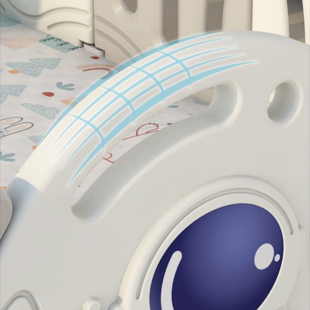 Parc Bébé Sécurisé Pliable Astronaute, Accessoires Complets Inclus | Design astronaute ludique,structure stable et sécurisée.Espace de jeu confortable pour bébés et tout-petits