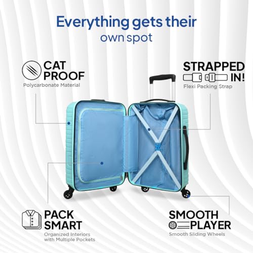 Image of American Tourister Ivy NXT|Small Size Cabin Trolley Bag (55 cm)|360 4 Wheel Spinner Travel Luggage|Hard Case Polycarbonate (PC) Suitcase|Mounted TSA Lock|Turquoise