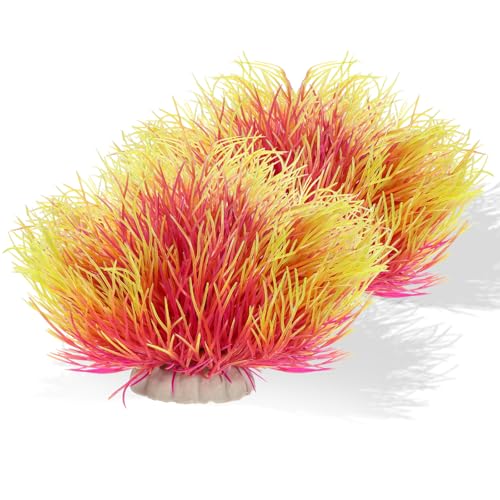 Image of 2PCS Fish Tank Plants Aquarium Plants Decorations Artificial Plastic Fish Tank Accessories Silk Green Natural Style Aquarium Plant (Pale Yellow)