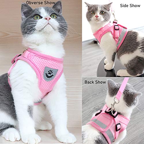 Image of FEimaX Dog Harness and Leash Set for Walking, Soft Mesh Adjustable Easy Control Lightweight Cat Vest Harnesses with Reflective Strips, Escape Proof Small Dogs Cats Vests (Pink, X-Small)