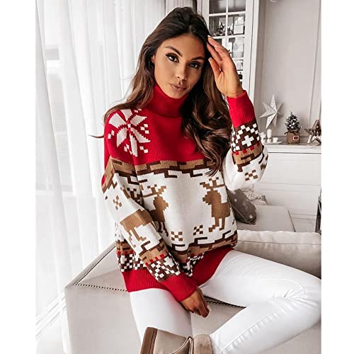 Quenny Christmas Winter Sweater High Collar Elk Christmas Jacquard Knitted Sweater4