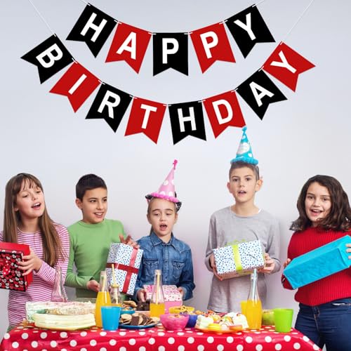 Image of Happy Birthday Banner Party Banner NO DIY Birthday Sign Black and Red