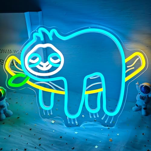 Image of Sloth Neon Sign Cute Sloth Neon Lights for Bedroom Dimmable USB Led Sign Light Up Sign Sloth Gifts for Kids Girls Boys Sloth Birthday Decorations