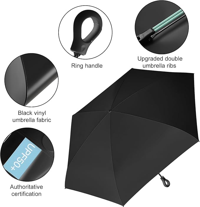 Image of Mini Umbrella with Case for Men & Women (Manual Open) Compact Travelling Pocket Umbrella, Polyester & UV Protect Fabric for Summer /Anti-Slip Handle- Use in Rain & Summer