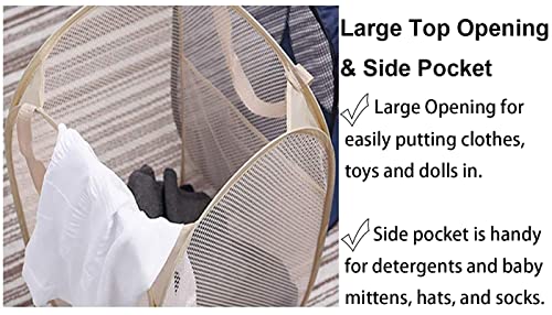 Image of Larpur Popup Mesh Laundry Basket, Collapsible and Portable Clothes Washing Laundry Hamper with Reinforced Carry Handle (Beige)