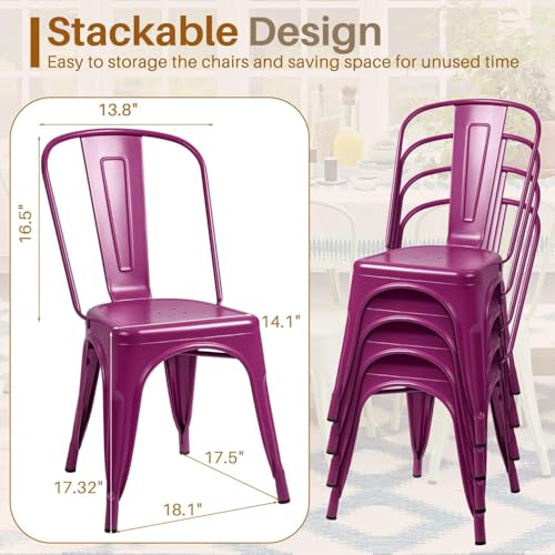 Image of Furmax Metal Dining Chair Indoor Outdoor Use Stackable Classic Trattoria Chair Chic Dining Bistro Cafe Side Metal Chairs Set of 4