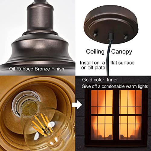 Image of 2 Pack Bronze Pendant Lights Kitchen Island Industrial Adjustable Hanging Barn Light Fixtures | ETL Certificate, Easy to Install,Adjustable Height Cord,Vintage Industrial Dome Hanging Light Fixtures
