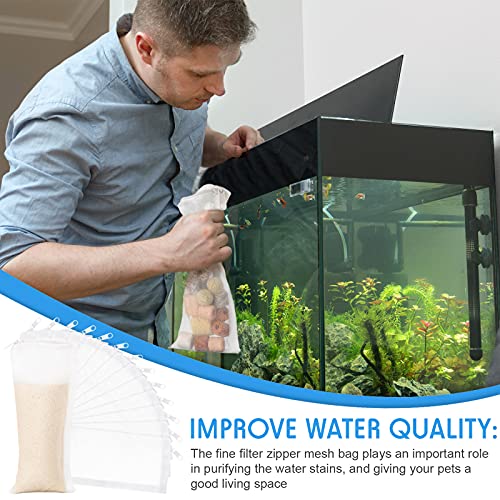Image of Geiserailie 15 Pcs Aquarium Filter Media Bags 150 Micrometer Fine Filter Bags Mesh Reusable with Zipper for Activated Carbon Resins (3.1 x 7.9 Inch)