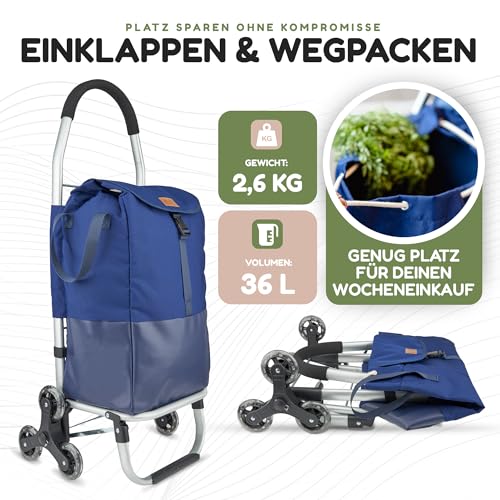 TrayTrol Einkaufstrolley klappbar mit Treppenläufer - Einkaufen ohne Schleppen - Einkaufswagen, Einkaufsroller, Trolley Shopper, Einkaufstasche Rollen, Hackenporsche, Shopping Trolley Bag (blau/blau) – Bild 6