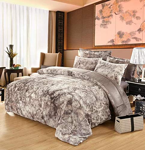 LuxeSoft Faux Fur 6 Pcs Solid Comforter Set - Grey