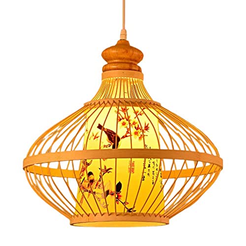HAIIQU Abat-Jour De Style Japonais Suspension Tissée en Bambou Lustre Tissé en Osier avec...