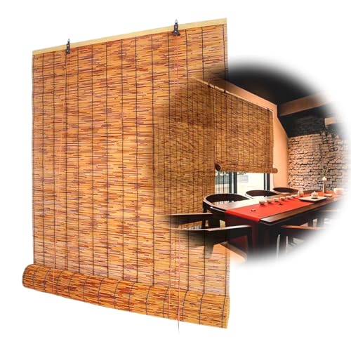 Persianas enrollables de bambú natural de 60 x 120, 80 x 140, 130 x 200, 150 x 260, 155 x 300 cm, fácil de instalar, bloqueo de luz, protección solar, estilo veneciano (55 x 87 pulgadas)