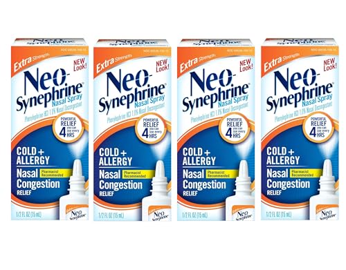 Neo-Synephrine Extra Strength Nasal Spray 15 mL – Phenylephrine 1% Fast Acting Nasal Decongestant for Cold and Allergy Relief (Pack of 4)