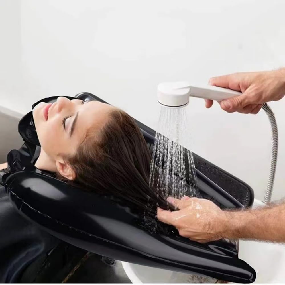 Lavacapelli da Viaggio Pieghevole, Poggiatesta per Lavare Capelli Lavandino Casa, Per Testa Anziani, Donne Incinta, Bambini, Infortunati nero