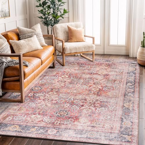 Rugshop Red Vintage Bordered Oriental‑Style Area Rug — Non‑Shedding, 5' X 7' for Living Room, Bedroom and Home Office