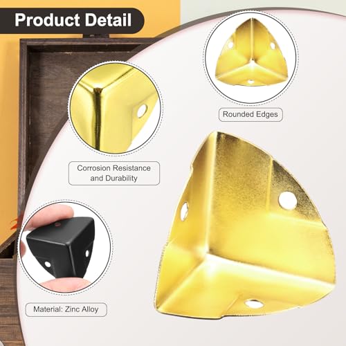 Image of uxcell 8PCS Metal Corner Protector 0.9 x 0.9 x 0.9 Inch Box Edge Guard Protector Zinc Alloy Cabinets Speaker Corners Protector for Furniture Decorative (Imprint Edge, Gold)