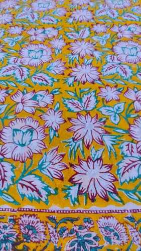 Image of Floral Printed Cotton Fabric Cloth Hand Block Print Fabric Women Material Running Jaipuri Hand Block Printed Women Dress Material Kurtis Natural 44 inch Inches Width 2.5 Meter (Pattern 17)