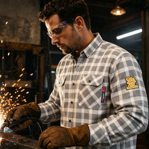 Image of SRsafety Hi Vis FR Shirts for Men,7.0oz Long Sleeve FR Work Shirts,100% Cotton High Visibility Fire Shirt