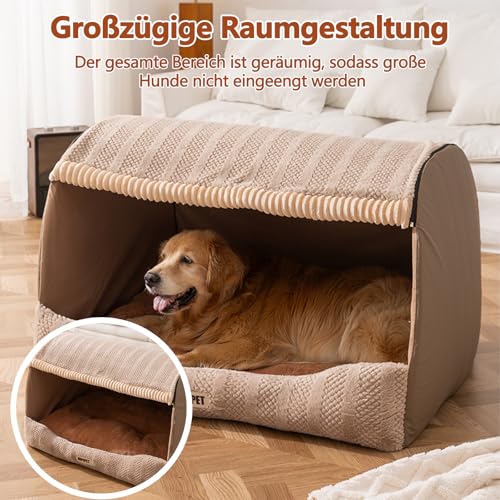 Galatée Hundebett, Waschbares, Faltbares, Weiches Katzenhöhlenbett Mit Abnehmbarem Kissen, Süßes Katzenhaus, Haustiernest Für Den Innenbereich Mit Rutschfester Unterseite(XL, Hellbraun)