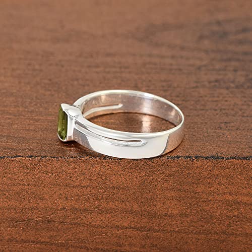 Bague moldavite verte rectangulaire argent 925 cadeau idéal - 3