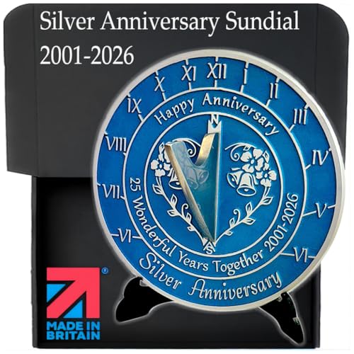 Anniversary Sundial Gift for 25th Silver Wedding Anniversary in 2026 - Recycled Metal Home Decor Or Garden Present Idea - Handmade in UK for Him Her Parents Or Couples 25 Year Celebration