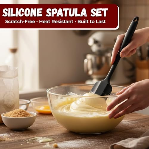 Image of Bagonias Silicone Spatula Set of 6, High Heat Resistant Kitchen Spatulas, One-Pieces Seamless Design, Perfect for Cooking Mixing & Baking and Non-Stick Cookware, BPA Free and Dishwasher Safe,Black