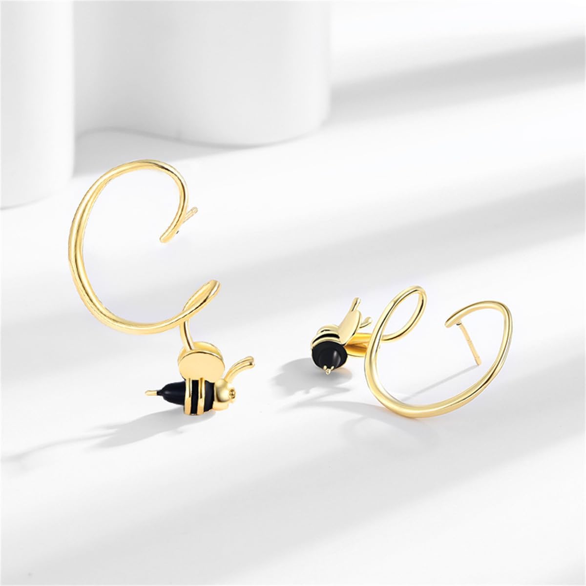 Black Bee Spiral Dangle Stud Earrings for Women Silver Gold-Toned Creative Insect Animal Drop Dangling Studs Earring Fashion Lightweight Jewelry for Theme Party - Image 5