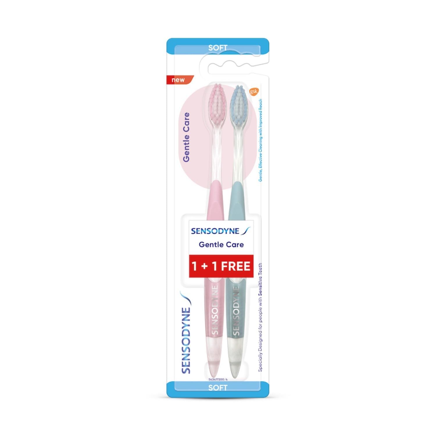 Sensodyne Gentle Care Toothbrush | Soft End Rounded Bristles Toothbrush for Sensitive Teeth | Ergonomic Grip | Effective Cleaning | Pack of 2, manual, Adult, White