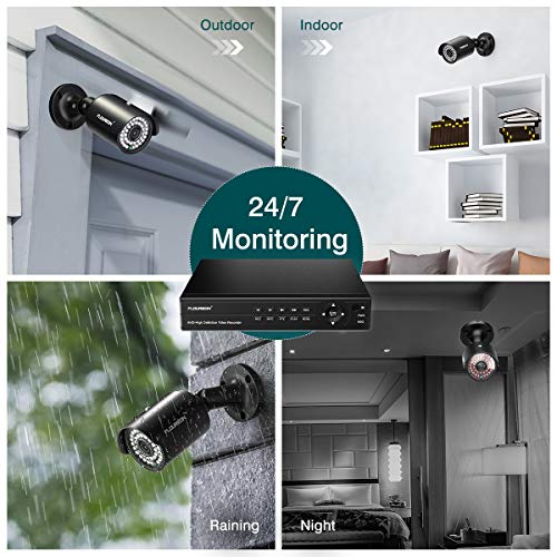 FLOUREON 8CH 6-in-1 Security Camera System 1080P Video DVR Recorder with 4X HD 1080P 2.0MP CMOS Lens XVI Indoor Outdoor Weatherproof CCTV Cameras, Human Detection, Night Vision, Easy Remote Access