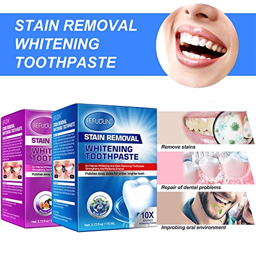 Intensive Stain Removal Gel Toothpaste, Baking Soda Whitening Toothpaste, Fresh Breath Oral Care Fight Bleeding Gums, Natural Fluoride-Free Press Toothpaste (2Pcs(1*Blueberry+1*Passion Fruit)) #TOP1