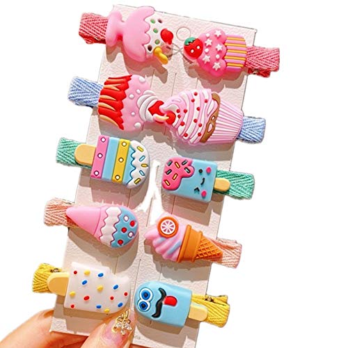 Baby Hair Clips for Infant Fine Hair Accessories for Girls Hair Barrettes Fully Lined Alligator Hair Accessories Children and Big Girls(10 Pcs Ice Cream)