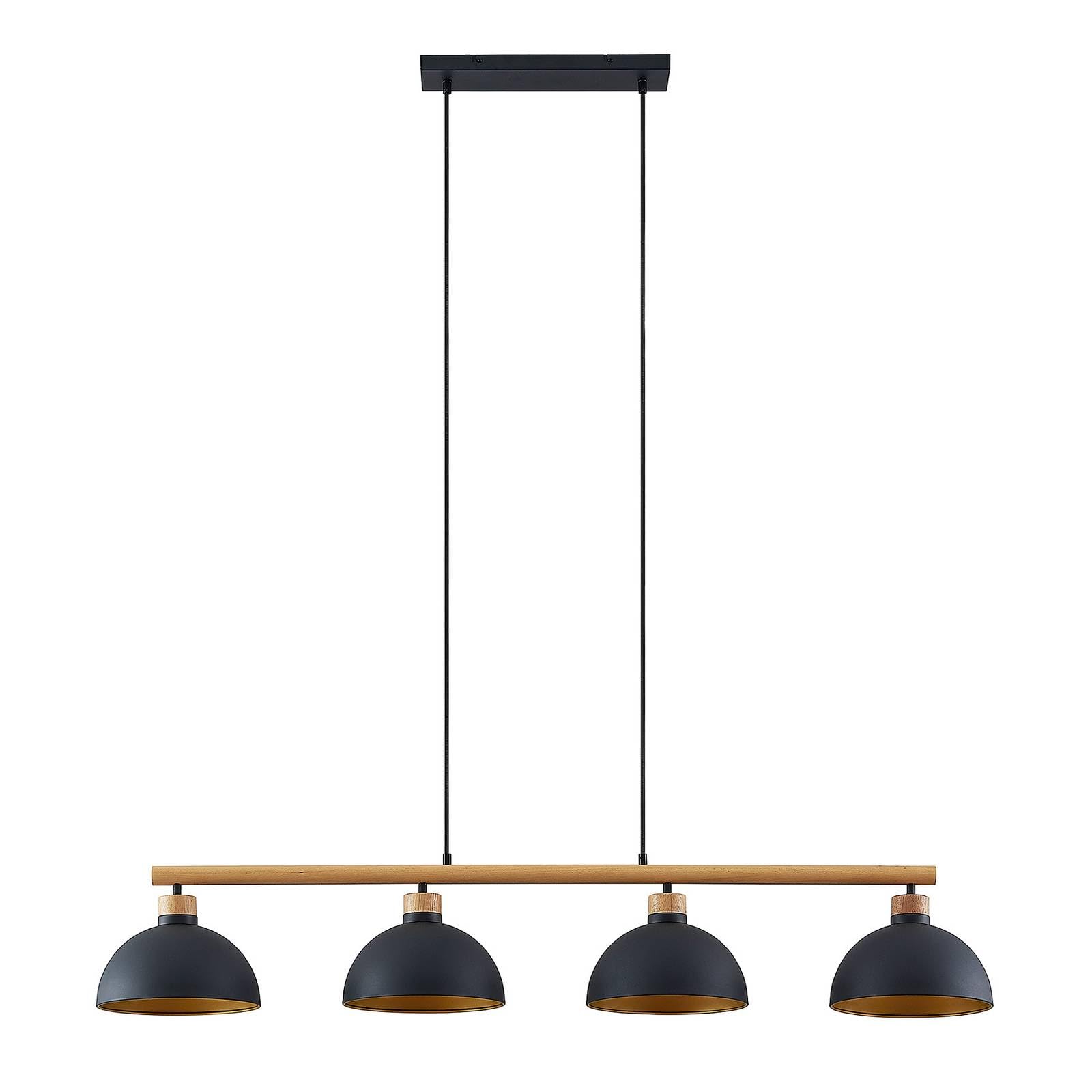 Lindby Black, Gold, Light Wood Tirzana Pendant Light, 4-Bulb, Black, Metal, Wood