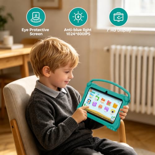 Image of 7 inch Kids Tablet, Android Tablet for Kids, 4GB RAM+32GB ROM+1TB Expand, Toddler Tablets with Shockproof Case, Parental Contral, 1024*600 IPS Screen, 3000mAh Battery, Educational, Games, Green