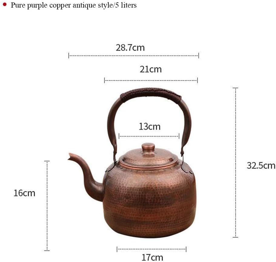 Purple Copper Whistling Tea Kettle, Copper Thickening Stovetops Teapot for Gas Stove or Induction Hob Tall Whistle Multiple Styles Tea Kettle (Smooth horn-Universal,3L)