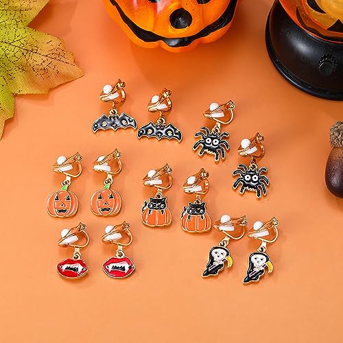 16 Pairs Clip on Halloween Earrings for Women Teen Girls Halloween Clip on Dangle Earrings Set Spooky Ghost Pumpkin Spider Bat Black Cat Witch Fall Earrings Jewelry3