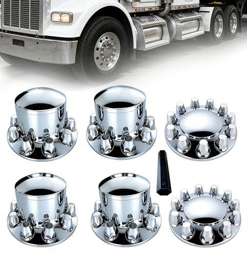 MIAOKUI Dome Chrome ABS Hubcaps for Semi Trucks Axle Wheel Cover Kits 2 Rront 4 Rear with 33mm Thread on Lug Nut Covers and Installation Tool