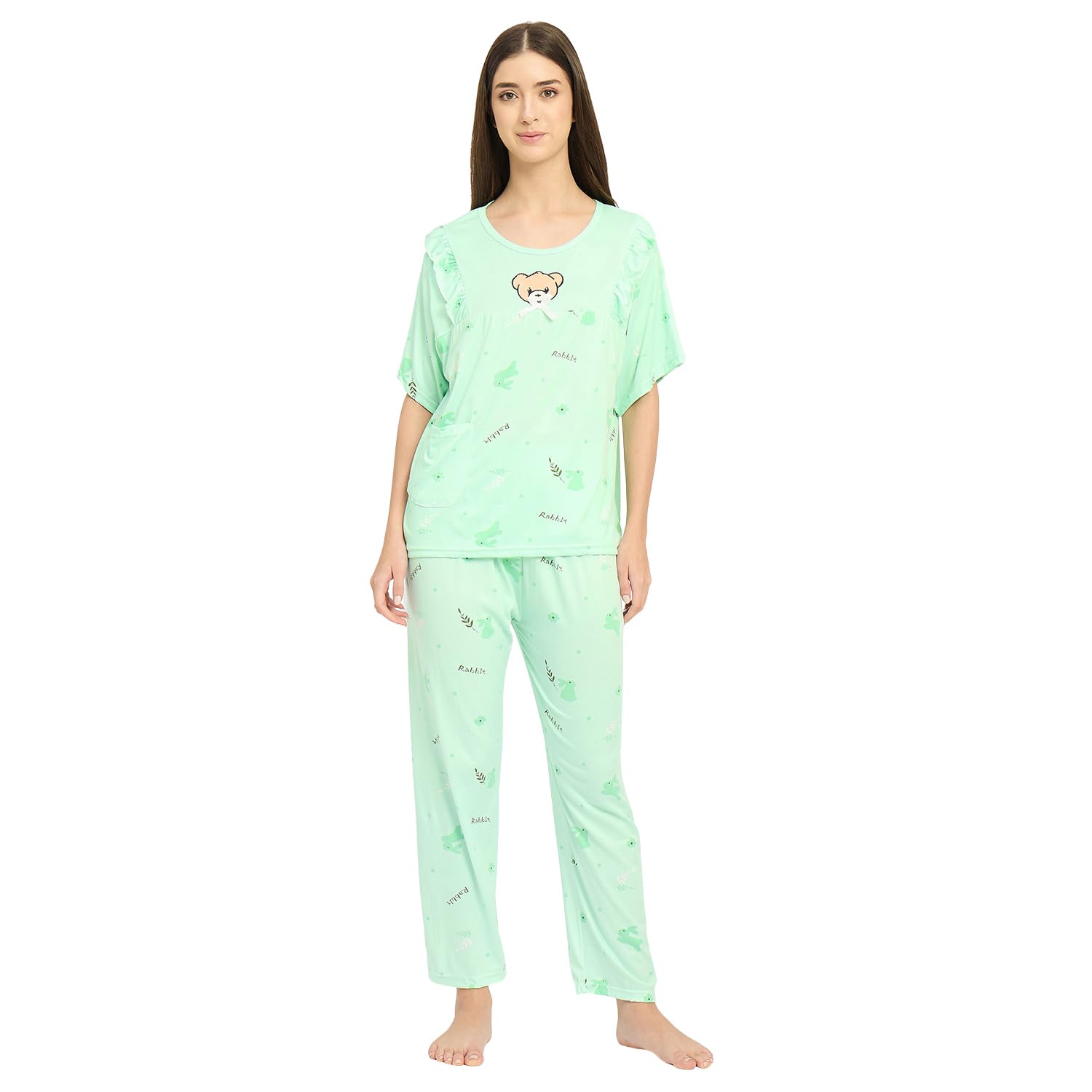 camey Women’s Printed Night Suit Set | Short Sleeve Top & Pyjama | Soft & Comfortable Sleepwear for Ladies-picture-11