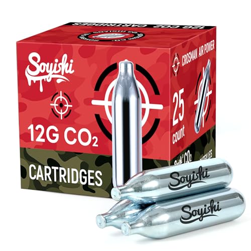 Soyishi 25 Count 12 Gram CO2 Cartridges for Paintball - CO2 Cylinder Non-Threaded CO2 Powerlet Cartridges for BB Gun, Airsoft, Air Gun, Pepper Gun P2P HDP