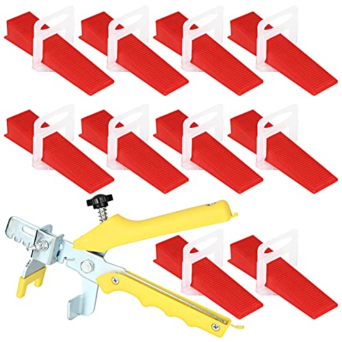 GOYADA Lot de 601 Système de Nivellement, Languette de Nivellement 3mm, avec 500 Languettes de Traction, 100 Cales Réutilisable, 1 Pince pour Aider à la Pose de Carrelage 6 à 15 mm de épaisseur