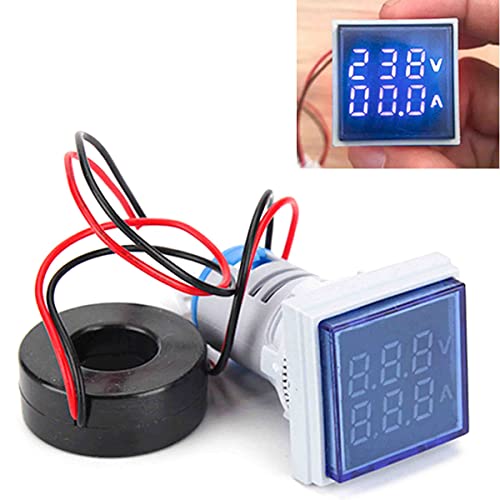 Image of LED Display Voltmeter, Voltage Tester Current Detector Voltmeter Ammeter AC 50-500V 0-100A Meter Indicator - Voltage Tester Current Detector Round 22mm (Square Blue)