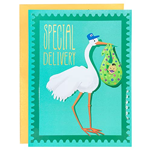 Holijolly Tarjeta De Baby Shower Stork Con Sobre - Tarjeta De Entrega Especial Para El Recién Llegado - 15X20Cm Cover
