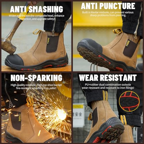 Micoklinlin Composite Steel Toe Boots for Men Work Genuine Leather Chelsea Boots Anti-slip Puncture Proof Safety Shoes4