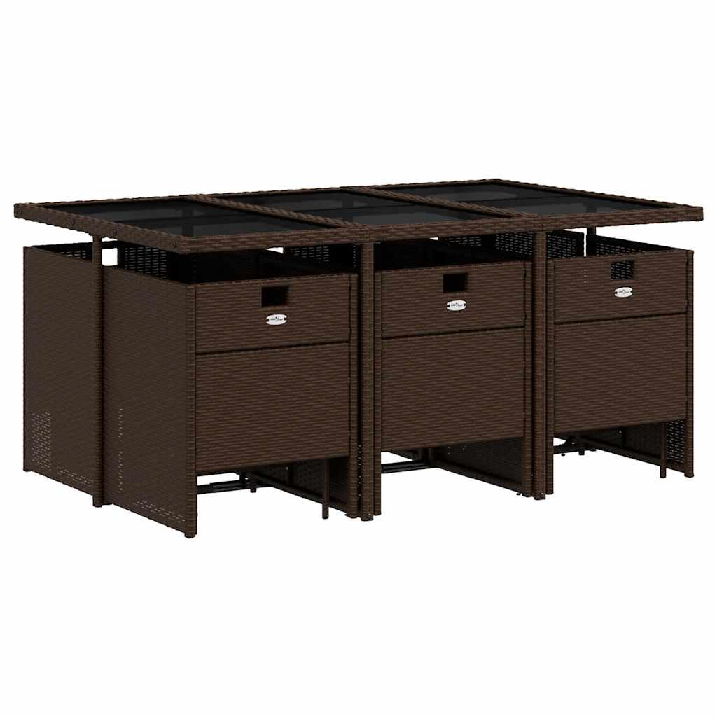 vidaXL Ensemble à Manger de Jardin avec Coussins 9 pcs, Table et Chaise de Terrasse, Meubles de Patio, Mobilier d'Extérieur, Marron Résine Tressée