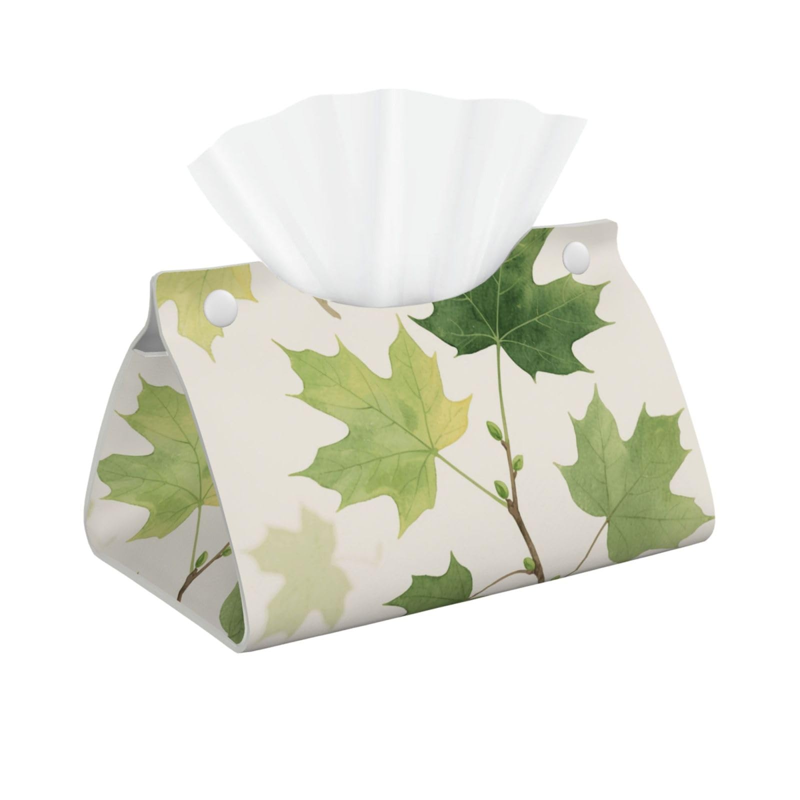 Pu Leather Tissue Box Cover, Green Maple Leaves Rectangle Tissue Case Covers Decorative Tissue Box Holder Waterproof Tissue Holder Organizer for Bathroom Home Office