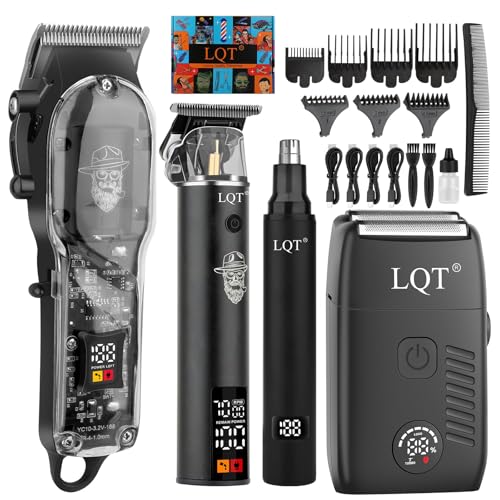 Image of Men's Professional Cordless Hair Clippers & Trimmer Kit, 4-in-1 Electric Shaver Set with LED Display, Waterproof Body Groomer, Nose Trimmer & T-Blade for Bald Head, Full Barber Kit (Gray)