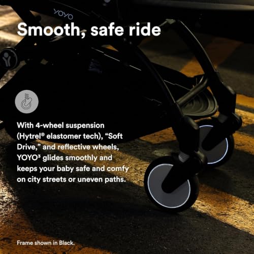 Image of Stokke YOYO3 Stroller from 6 Months - Includes Black Frame /Aqua Seat Cushion + Canopy - Folds in & Out in a Flash - Light & Compact - Carry-On Compatible