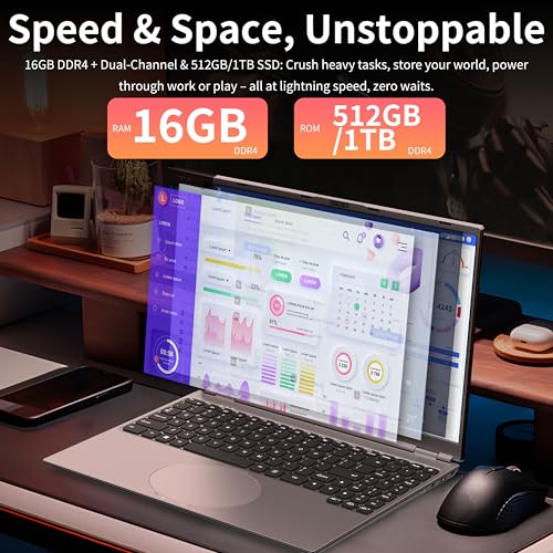 Image of 16 inch Touchscreen Laptop, i3-8109U, 16GB RAM, SSD, RGB Backlit Keyboard, Face & Fingerprint Recognition, 180 Degree Opening and Closing, Win 11 (16GB RAM | 512GB SSD)